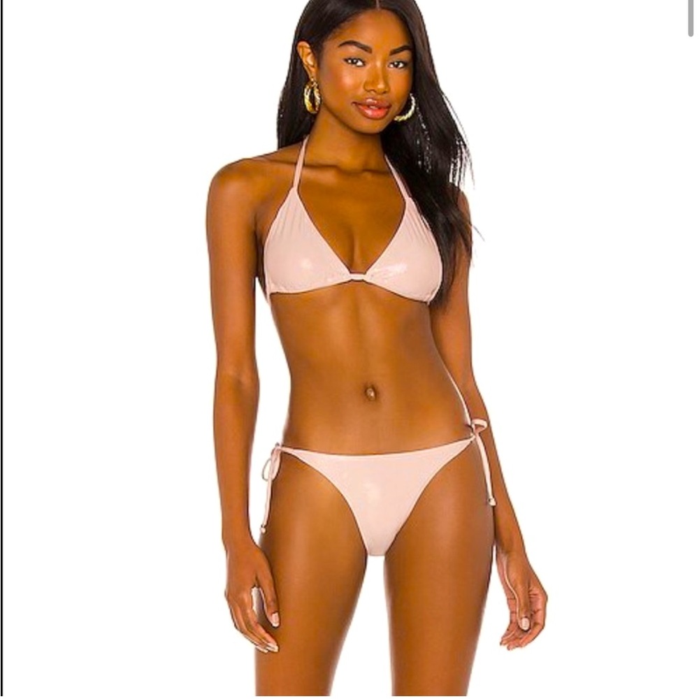 PQ X REVOLVE Pearl Iridescent Tie Teeny Bikini In Seashell